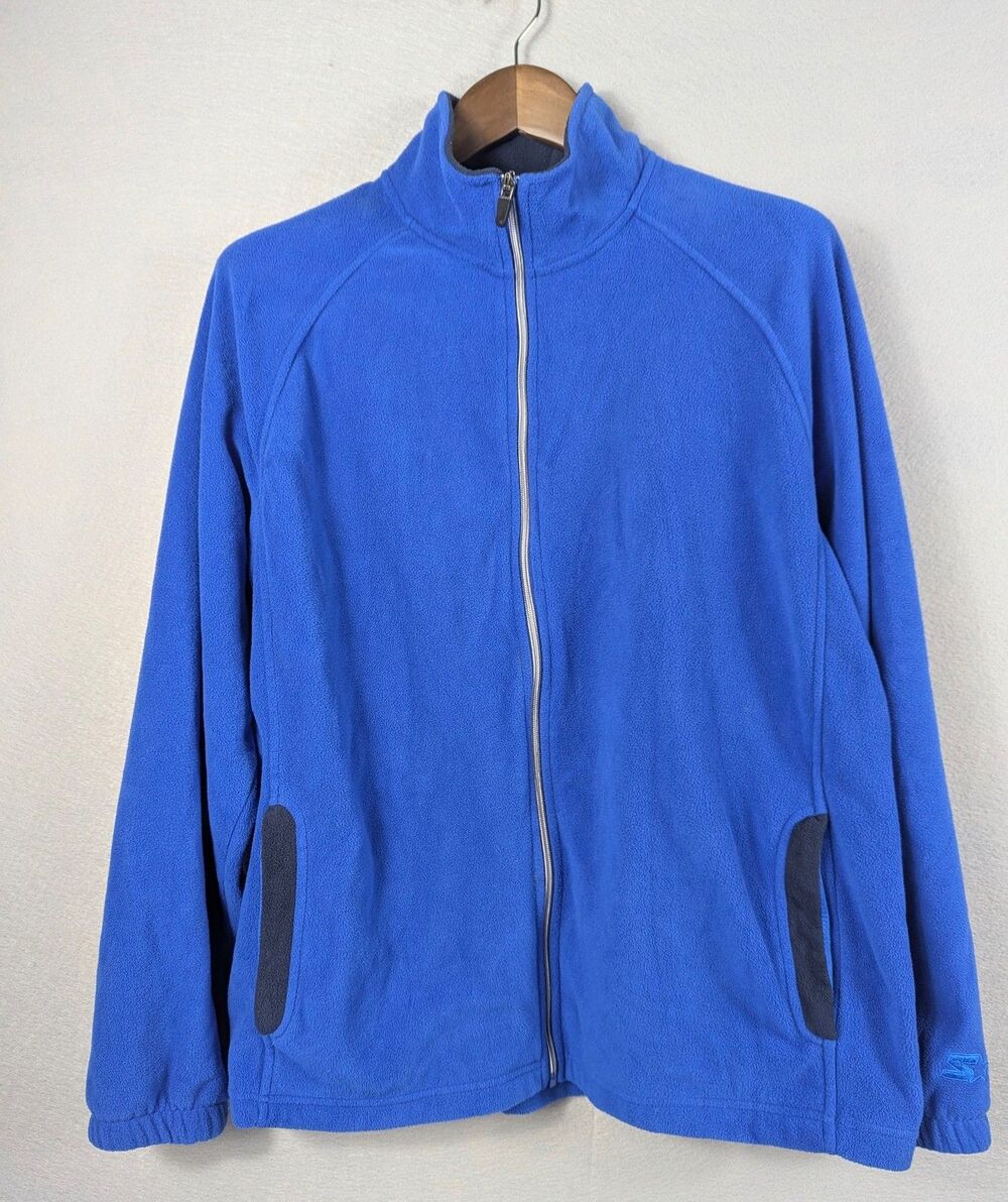Starter Men's Fleece Jacket Large Blue Full Zip Vintage Embroidered Logo